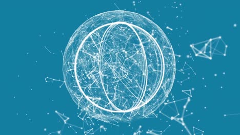 Animation-of-globe-of-network-of-connections-on-blue-background