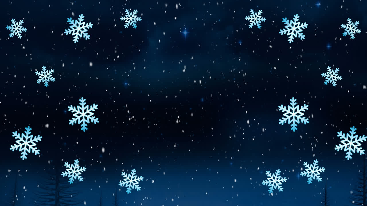 Animation of christmas snowflakes falling on black background