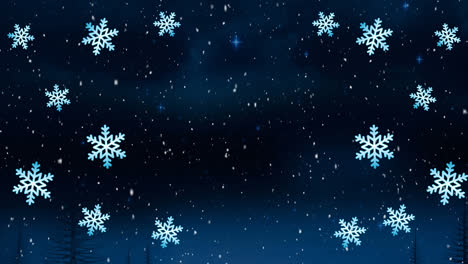 Animation-of-christmas-snowflakes-falling-on-black-background