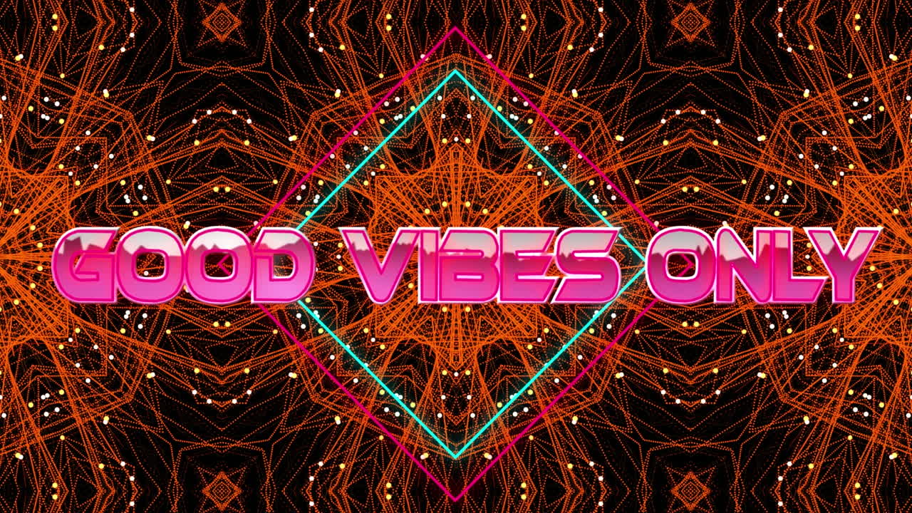 animación de buenas vibraciones sólo texto sobre formas en movimiento caleidoscópicas