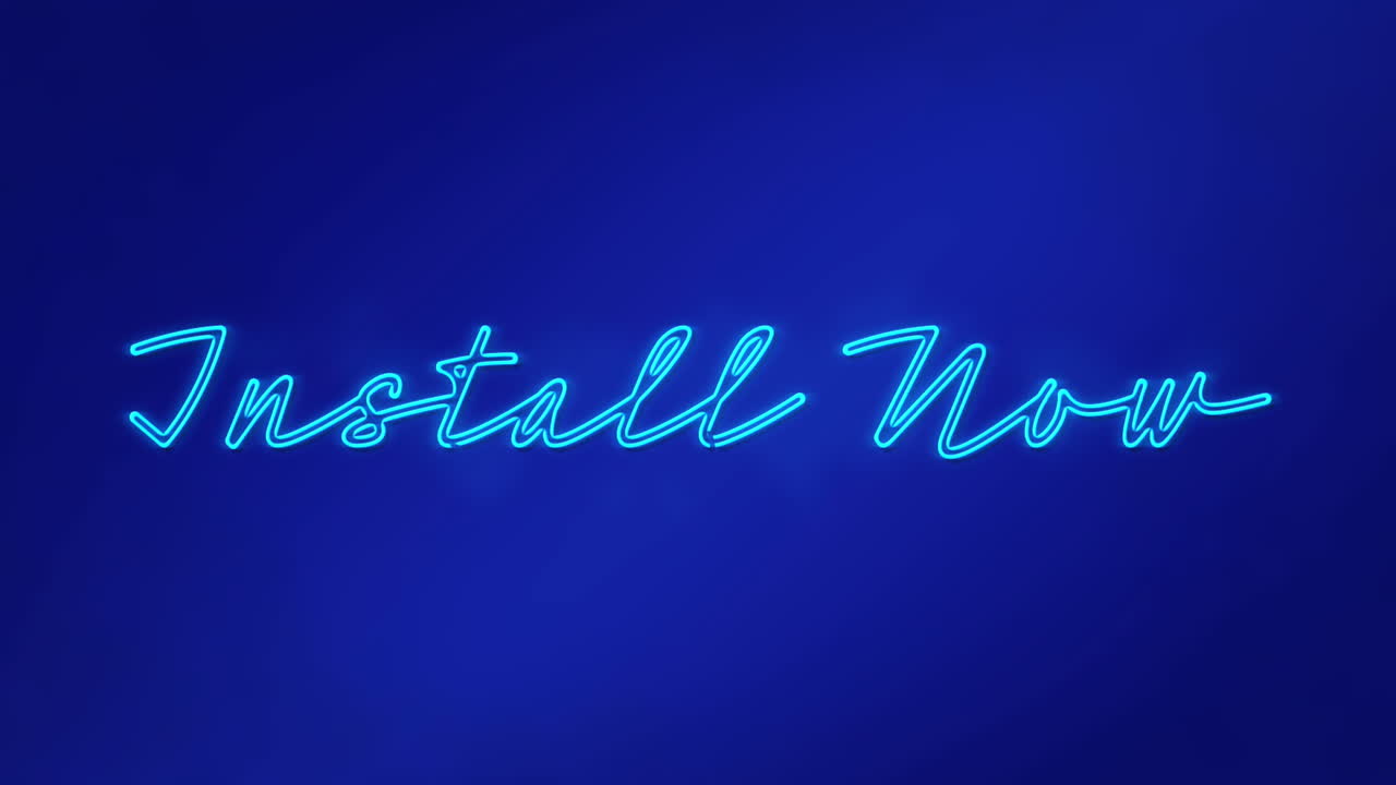 네온 파란색의 애니메이션 이제 파란색 배경에 텍스트 배너를 설치