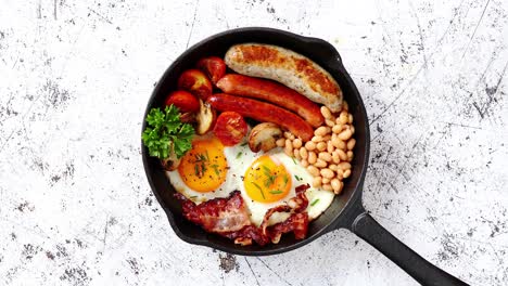 Delicious-english-breakfast-in-iron-cooking-pan