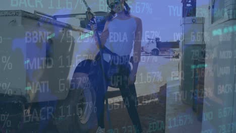 animación del procesamiento de datos financieros sobre personas personas en la gasolinera