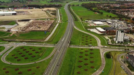 aerial drone shot of a dutch highway intersection