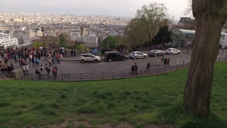 overview of paris with tourists