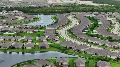 Drone-shot-of-large-residential-houses-in-closed-living-golf-club-in-Florida