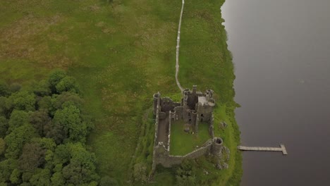 upper view by drone of an old scottish castle