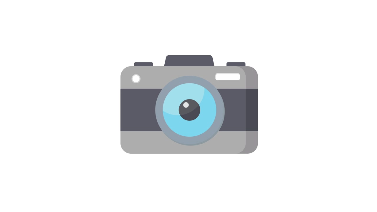 Animated Flat Design Camera Icon with Expanding Lens
