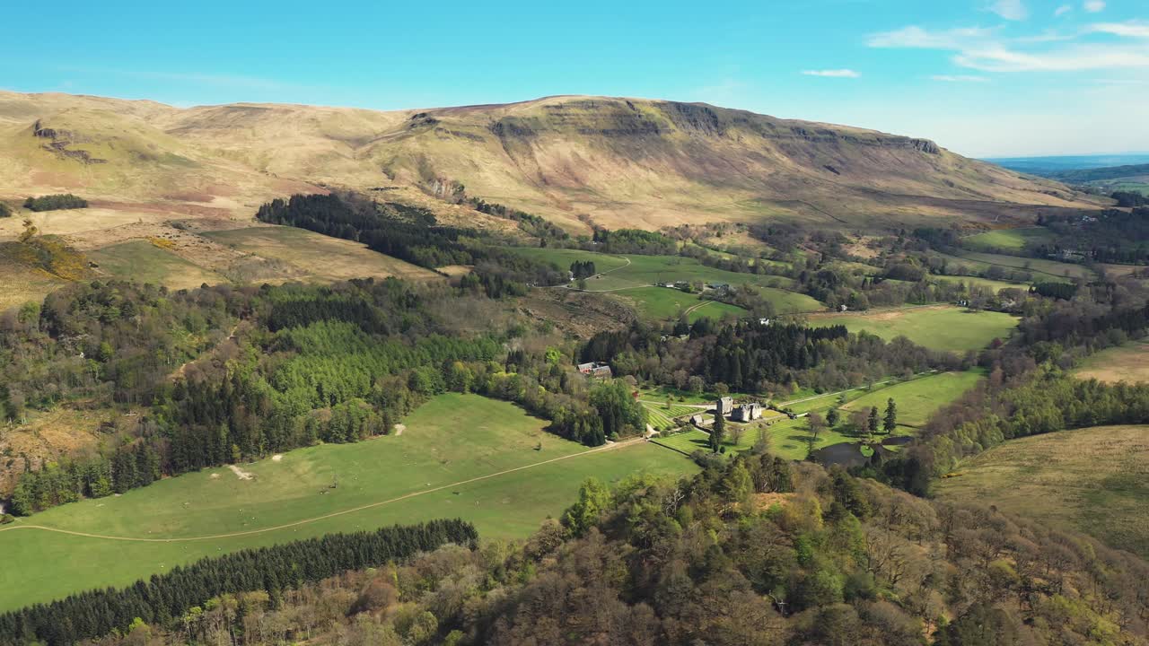 Aerial View of a Castle in the Scottish Highlands
