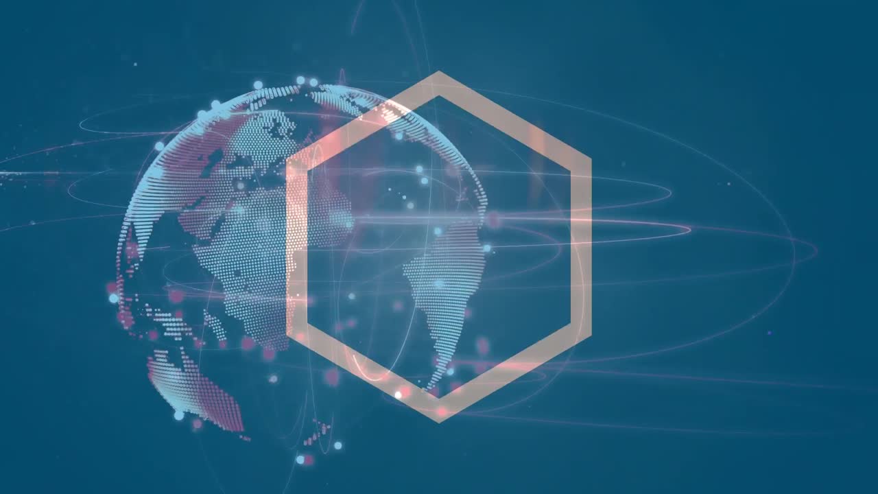 анимация белых шестиугольников, вращающихся с глобусом сети соединений