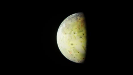 animación 3d de io, la luna de júpiter en un espacio completamente negro