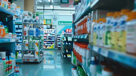 pharmacy shelves full of health products