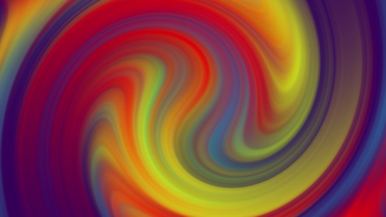 밝은 색의 이없는 루프, 휘어진 그라디언트 배경, 3d 렌더링 행, 다채로운 보라색, 빨간색, 노란색, 파란색 줄무, 파동