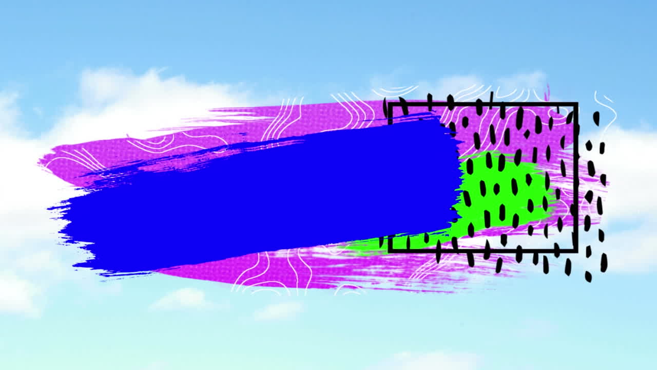 파란 하늘의 구름에 대항하여 복사 공간과 함께 다채로운 추상적인 배너