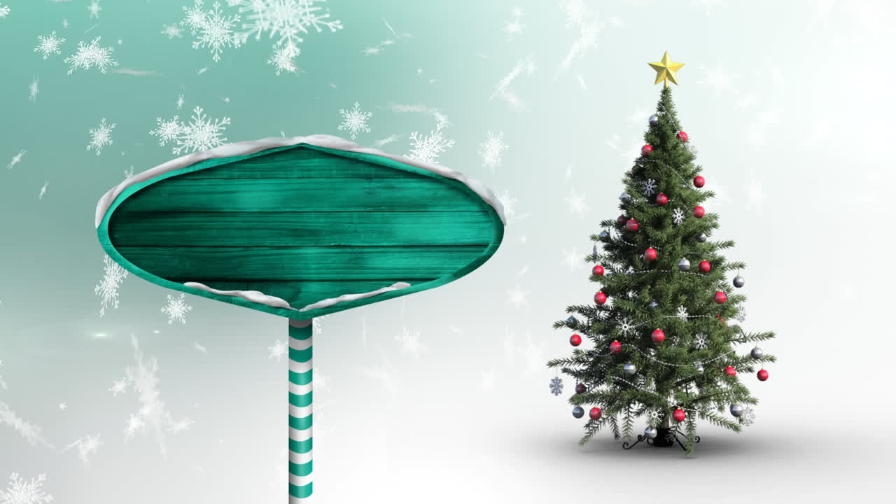 눈이 내리고 나무 표지판