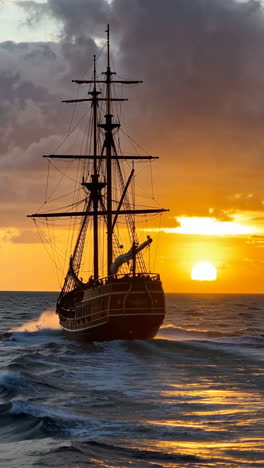 Sailing Ship on the Ocean at Sunset