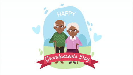 feliz tarjeta de día de los abuelos con afro viejos amantes pareja y cinta en el campamento