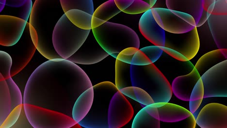 black background with colorful transparent bubbles in 4k video.