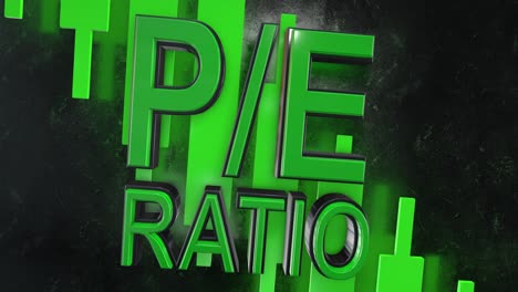 p/e ratio, price to earnings ratio 3d title animation for stock market