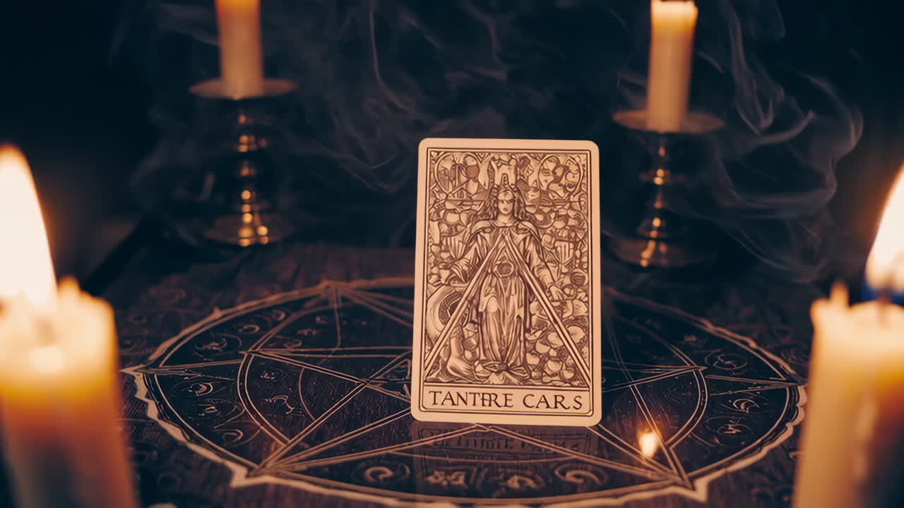 Occult Ritual with Candles and Tarot Cards