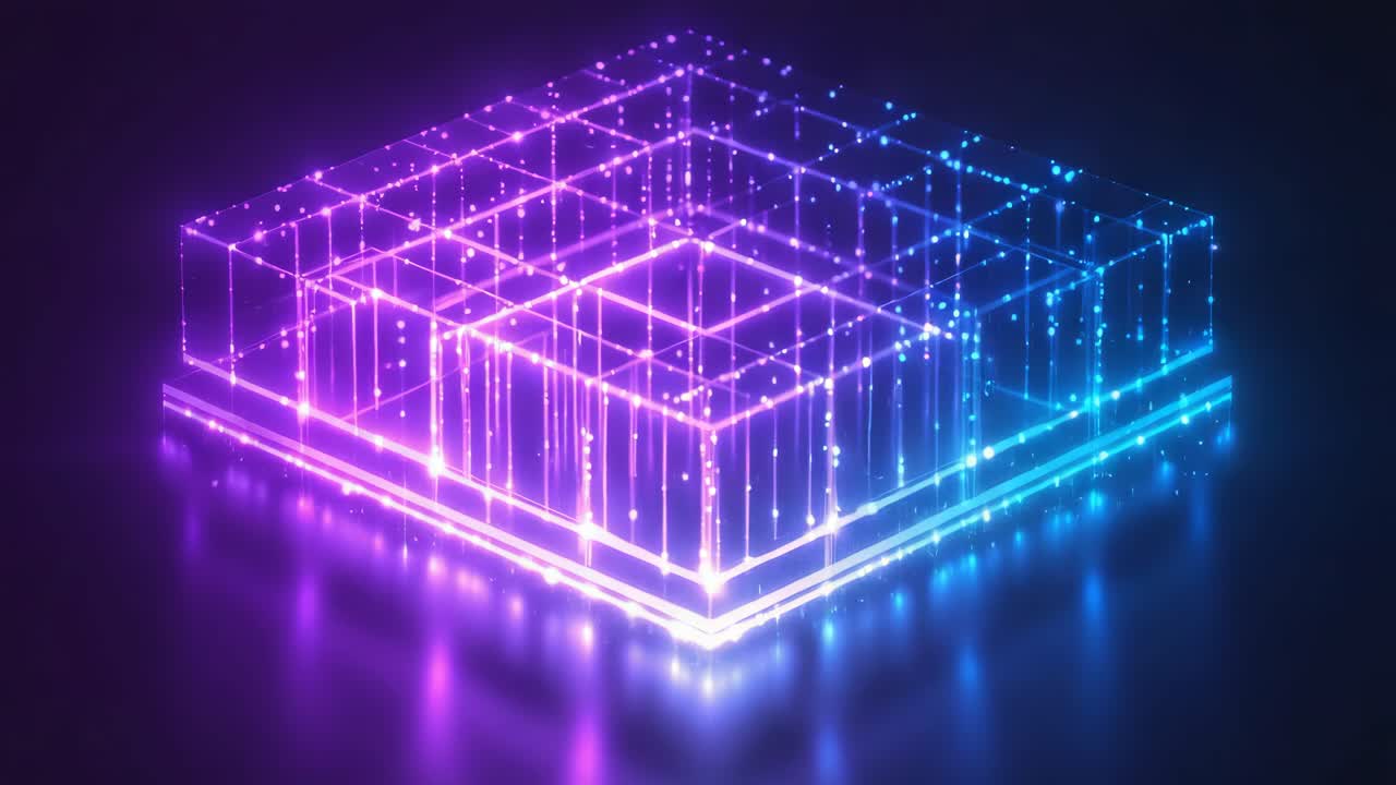 Abstract Glowing Neon Cube