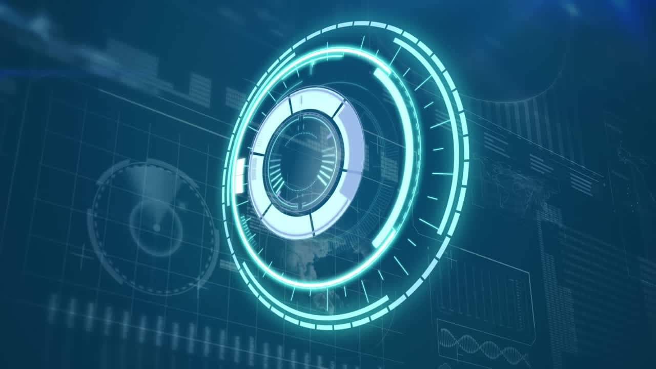 Animation of scope scanning, data and statistics processing over screens