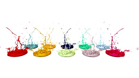 3d salpicaduras de pintura bailan en 4k sobre fondo blanco. simulación de salpicadures de tinta en un altavoz musical que toca música. v5