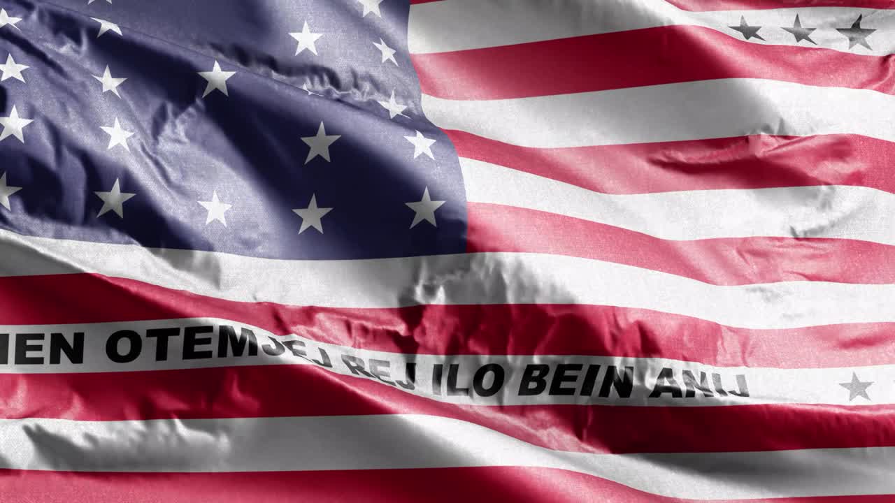 bikini atol bandera textil agitando en el bucle del viento. bikini atol pancarta balanceándose en la brisa. tejido textil de tela. fondo de relleno completo. bucle de 10 segundos.