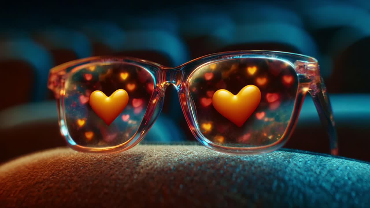 A Stunning Close-Up of Colorful Glasses Reflecting Heart Patterns, Capturing the Essence of Love in a Cinematic Environment, Perfect for Romantic and Creative Themes