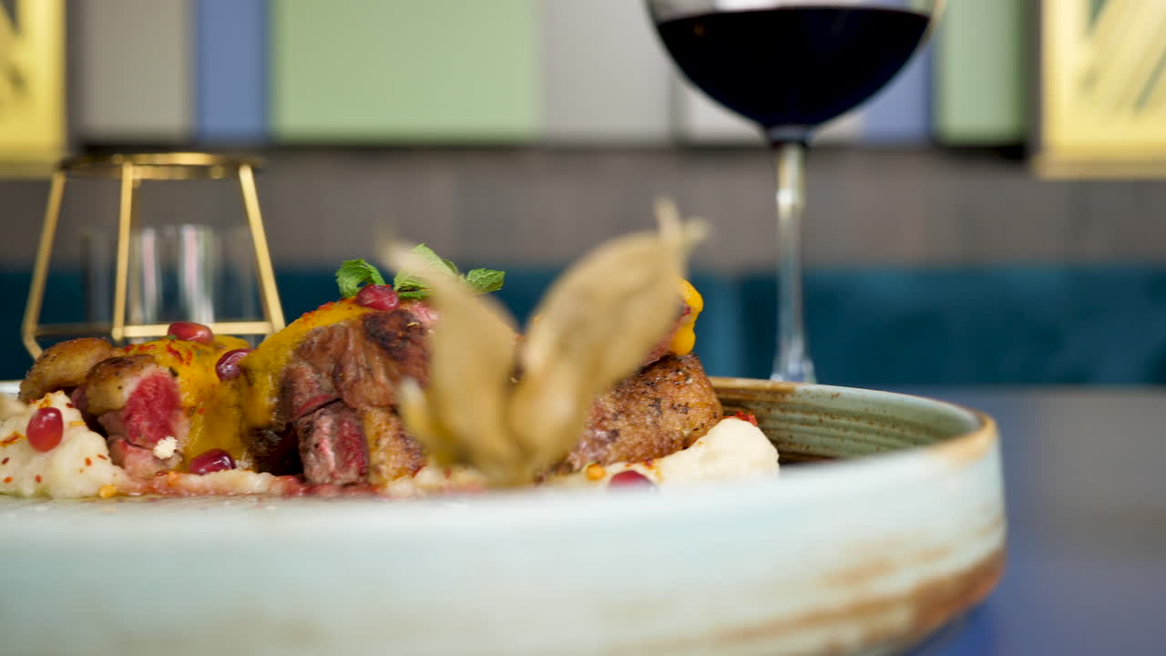 Steak and Wine on a Table