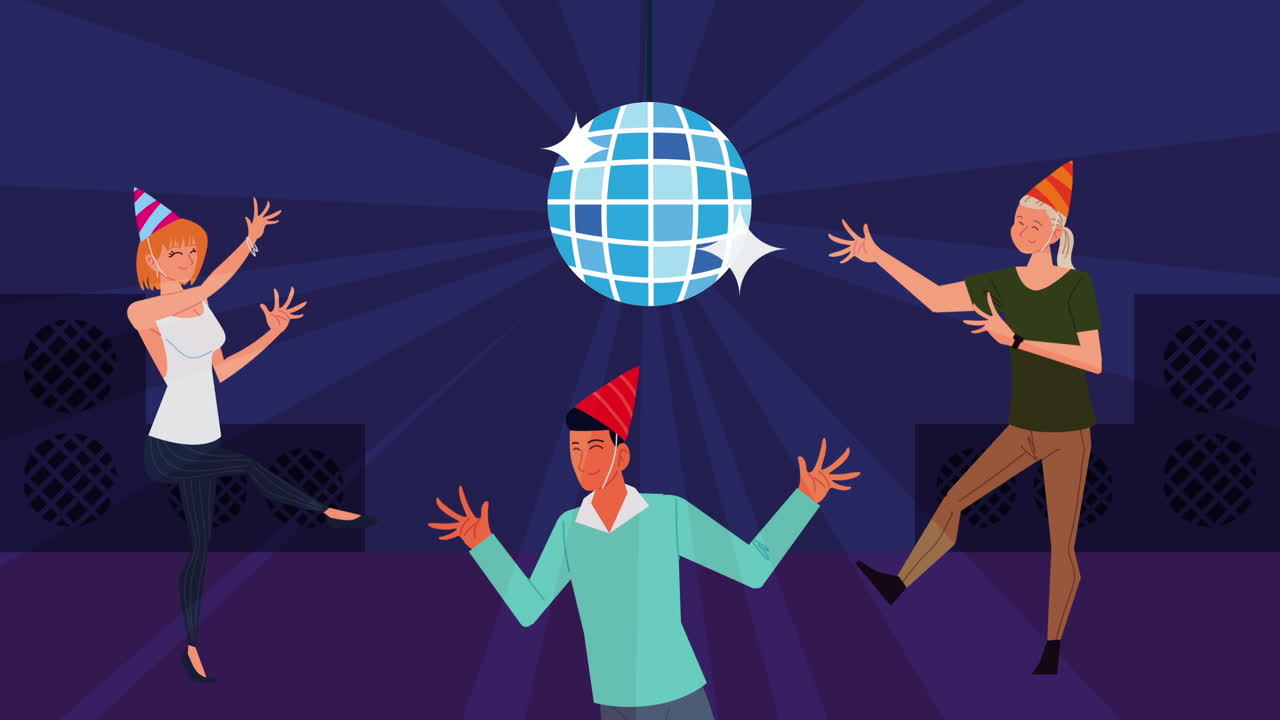 grupo de personas bailando en la discoteca celebrando personajes