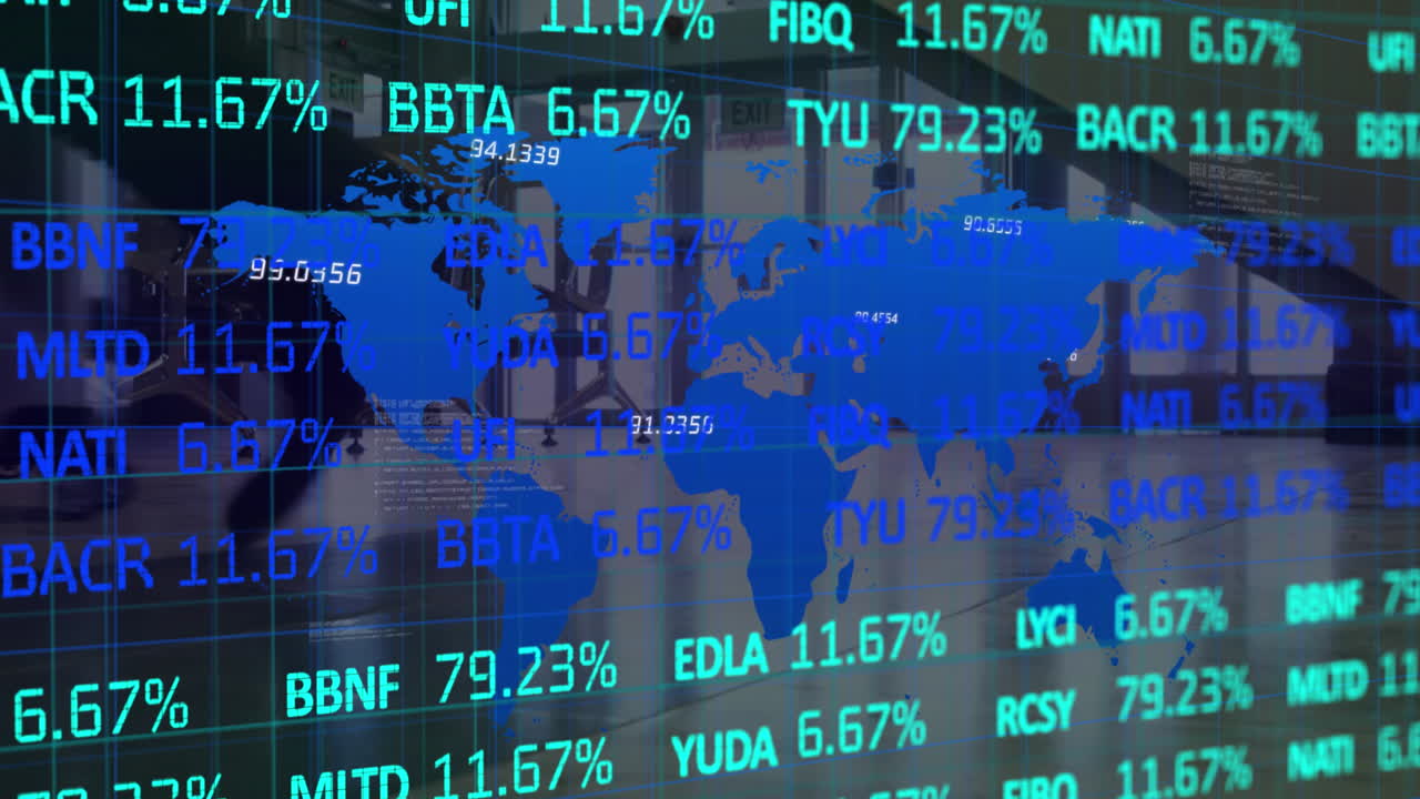 Stock market data processing against world map