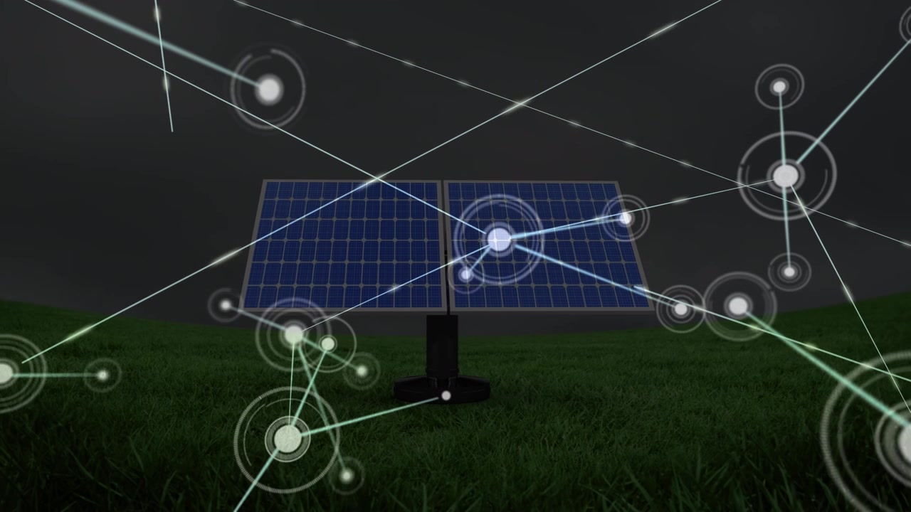 Animation of network of connections over solar panels