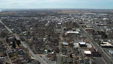 drone shot of twin falls, idaho usa, downtown residential community and street traffic