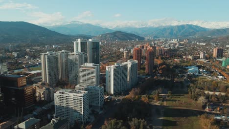 aerial view over araucano park near las condes financial district and neighborhood in santiago, chile