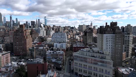 New York City skyline captured with vibrant urban architecture and dramatic skies. A stunning aerial perspective showcasing the bustling cityscape and unique charm of Manhattan.”