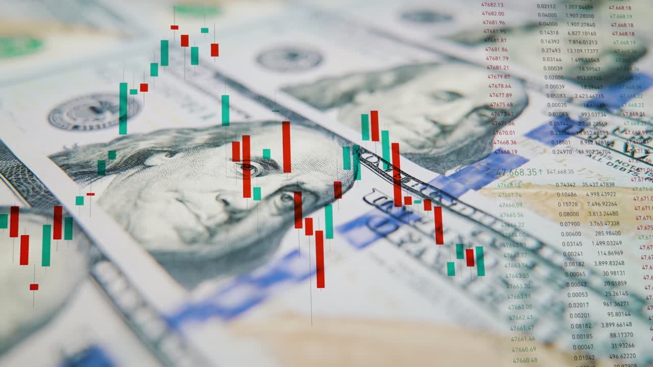 배경에 달러를 가진 주식 시장 온라인 차트