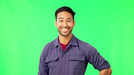 Green-screen,-sweat-and-portrait-of-a-happy