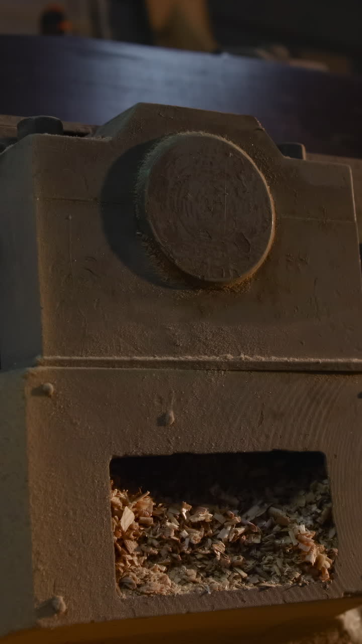 Close-up of Wood Shavings in a Woodworking Machine