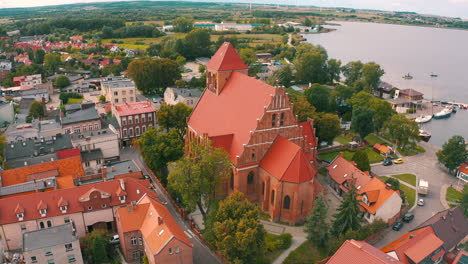 panoramic view of church in puck city in poland