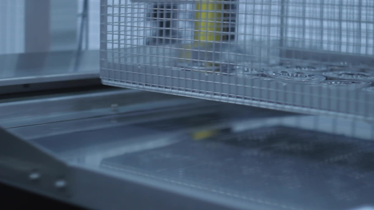 contenedor de celosía con billetas metálicas que se mueven a lo largo de la línea de producción