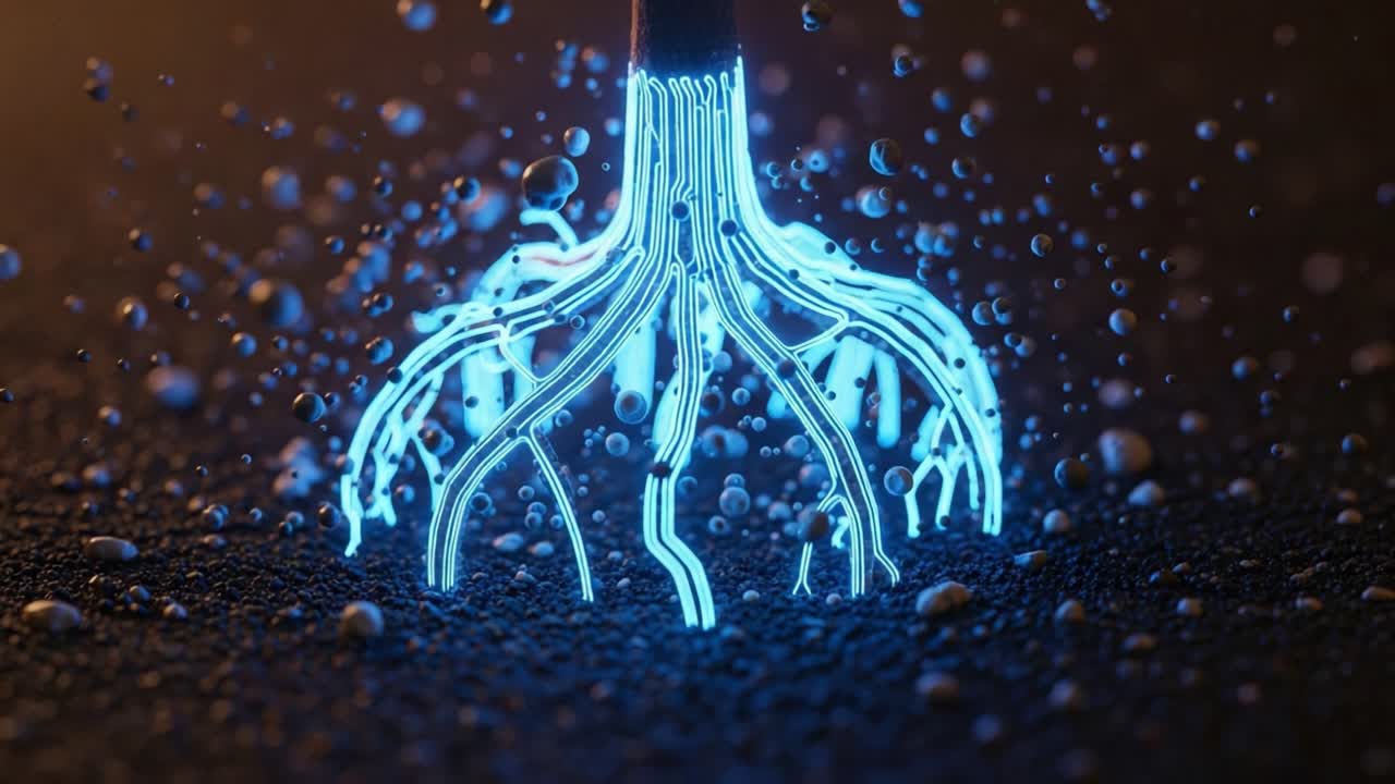 Illuminated Roots: A Stunning Transformation from Vibrant Blue to Golden Hues in an Enigmatic Natural Setting