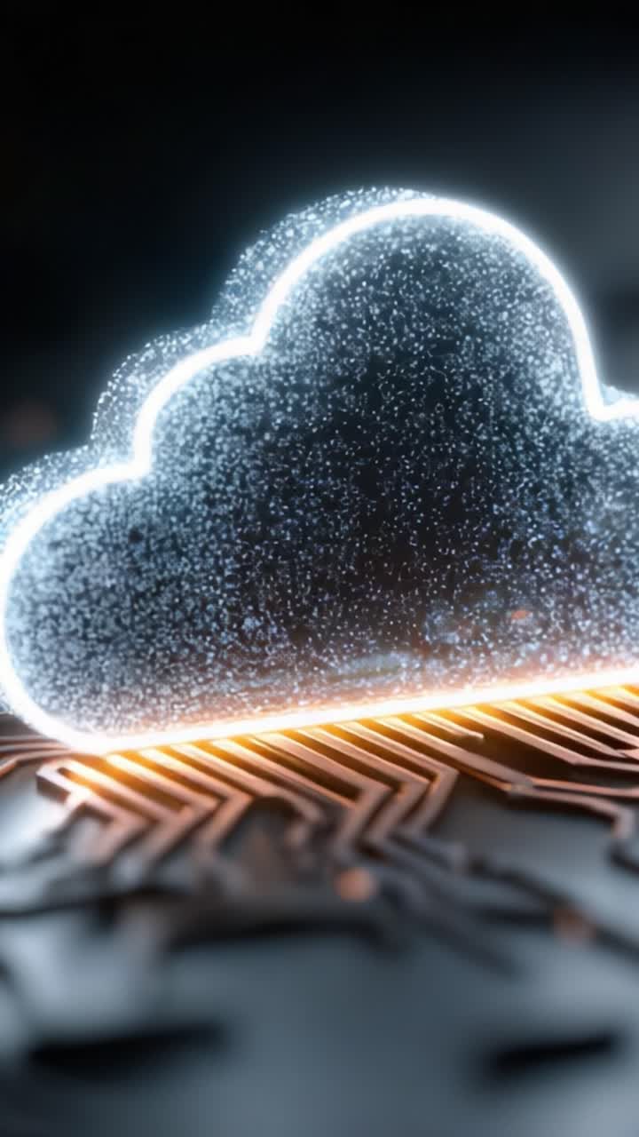 A Stunning Transformation of a Digital Cloud: From Glimmering Interface to Vibrant Essence with Circuitry Below, Capturing the Evolution of Modern Technology