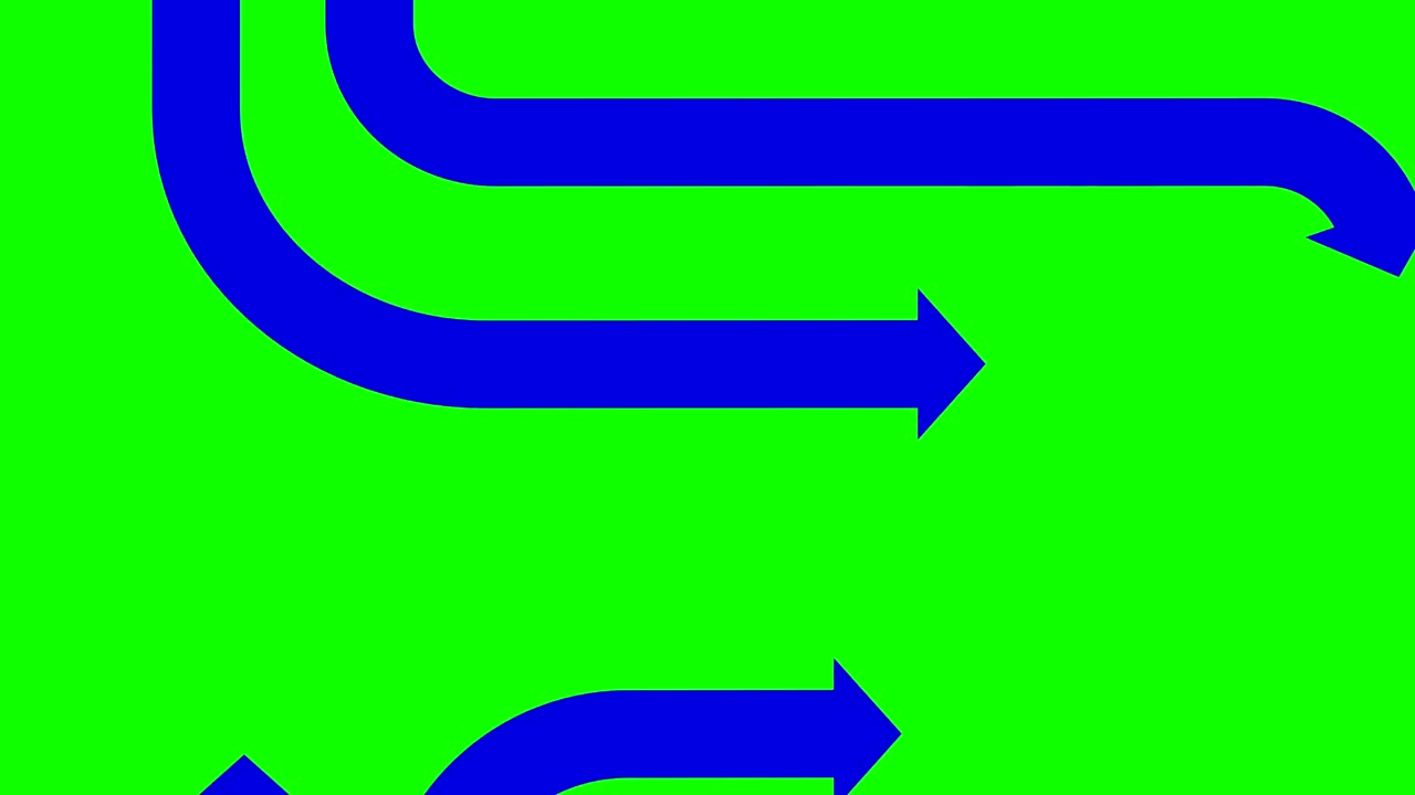 Zoom out from blue arrows on chroma key background, CG animation