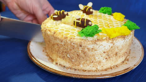 honeycomb cake being cut