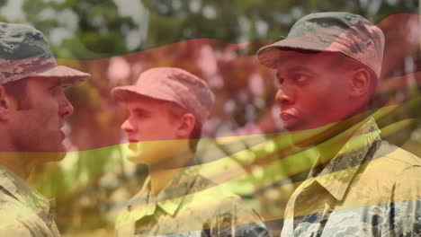 digital composition of waving german flag against soldier saluting his army sergeant