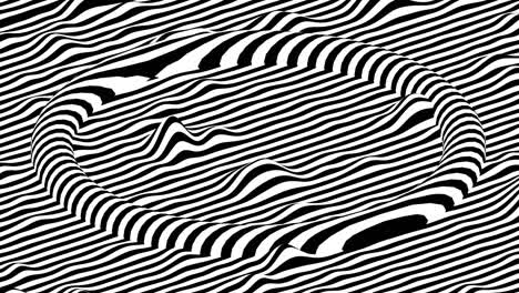 black and white stripes waving surface with moving torus on top of it. modern isometric background loop animation. 3d rendering.