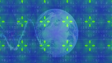 Animation-of-financial-data-processing-with-globe-on-digital-screen