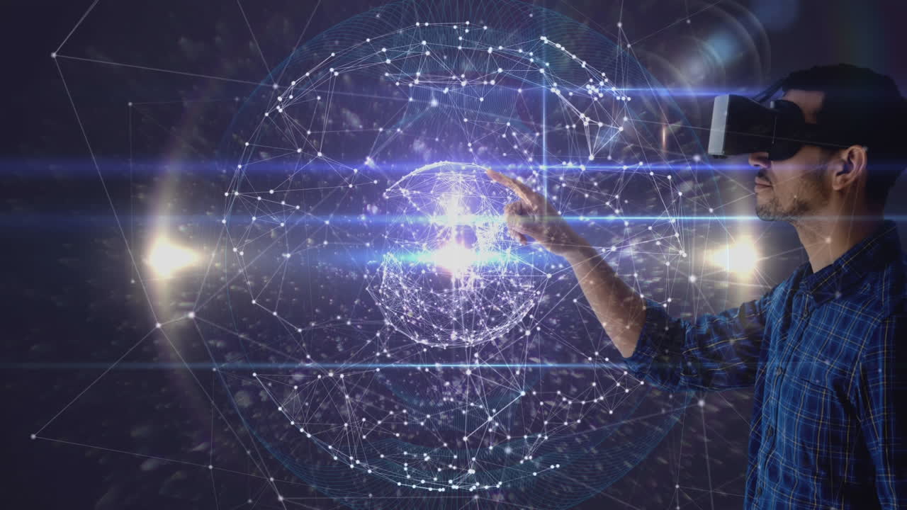 hombre usando vr con globo giratorio