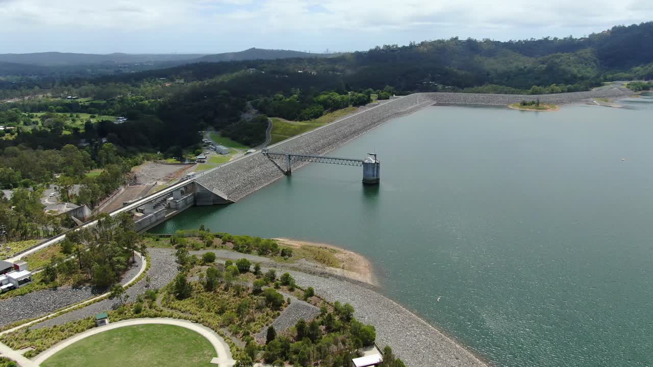 The splendor of Hinze Dam Gold Coast ,drone footage of rock wall with hinterland landscape